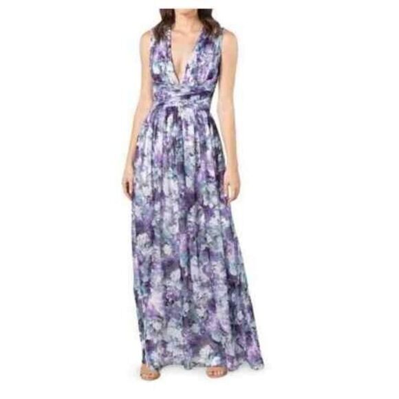 Dress the Population Sz Small Purple Jaclyn Floral-Print Chiffon Maxi Dress $268 - Picture 11 of 13